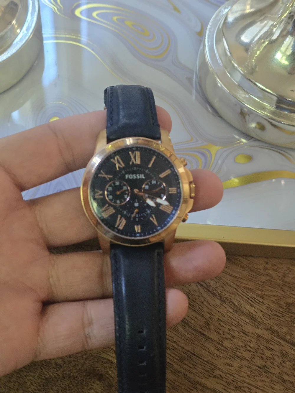 Fossil Men's Blue Leather Chronograph Watch - Navy